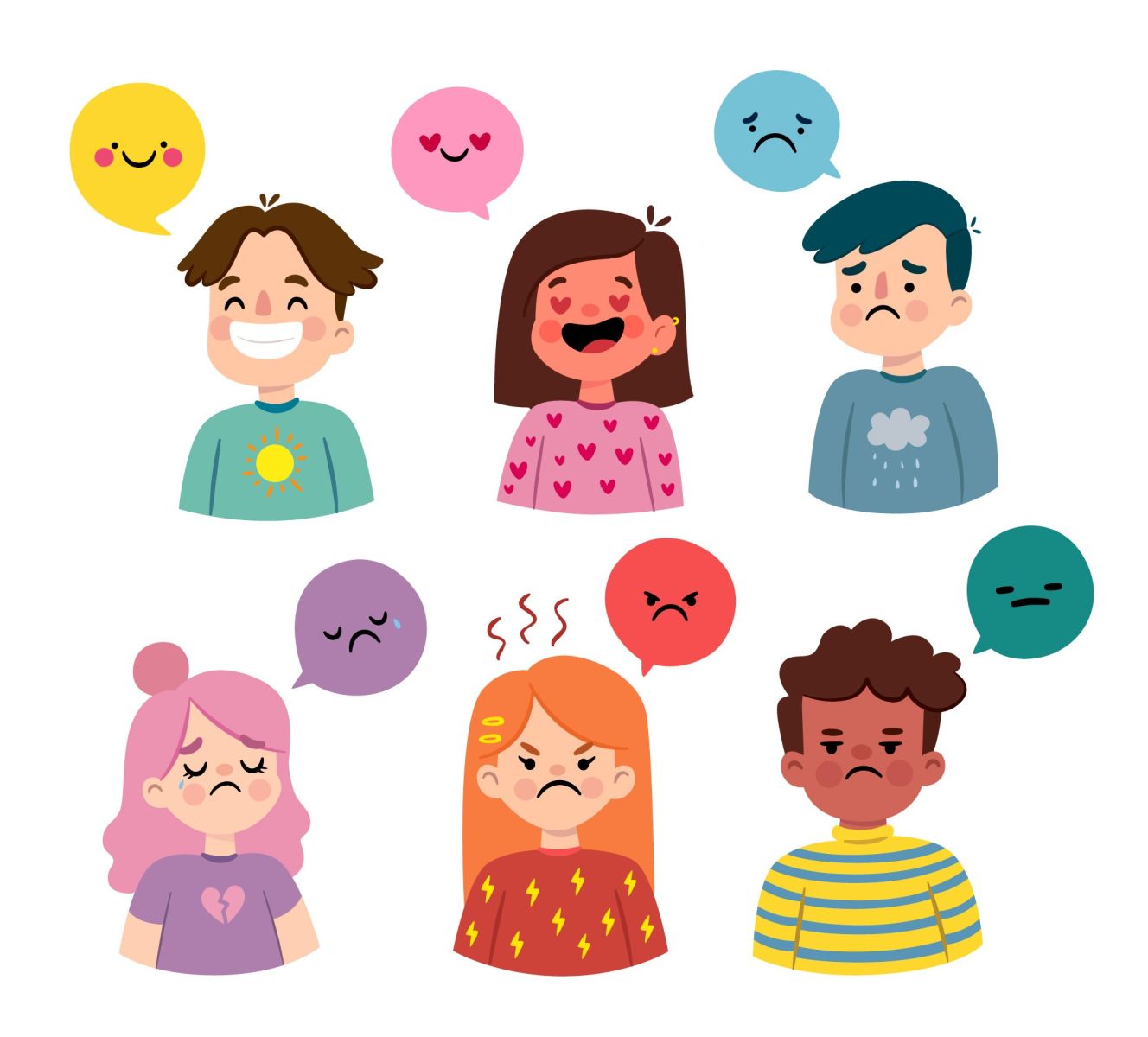 Ilustrasi koleksi kanak-kanak dengan pelbagai ekspresi emosi